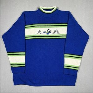 Vintage Disney Unlimited Knitted Sweater Mens Large Blue Mickey Skiing USA Made